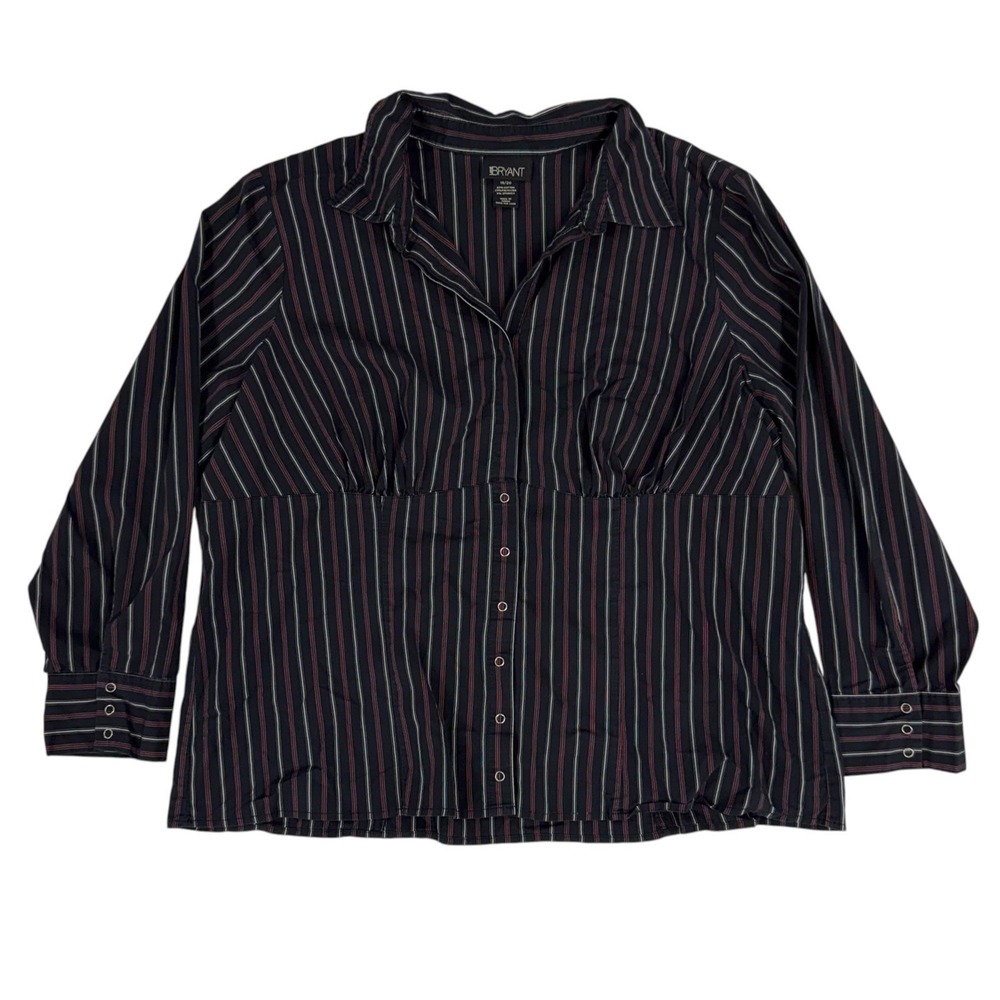 Vintage Lane Bryant Women's Plus Size 18 Button Up Shirt Pinstripe Blouse Snaps